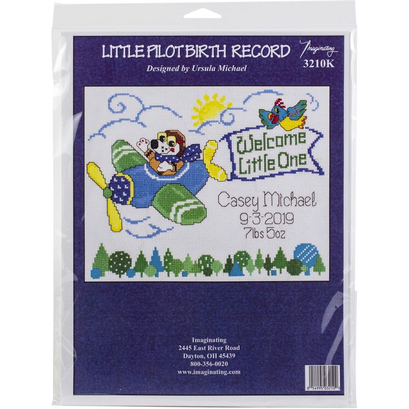 Imaginating Counted Cross Stitch Kit 9.5"X7"-Little Pilot Birth Record (14 Count)