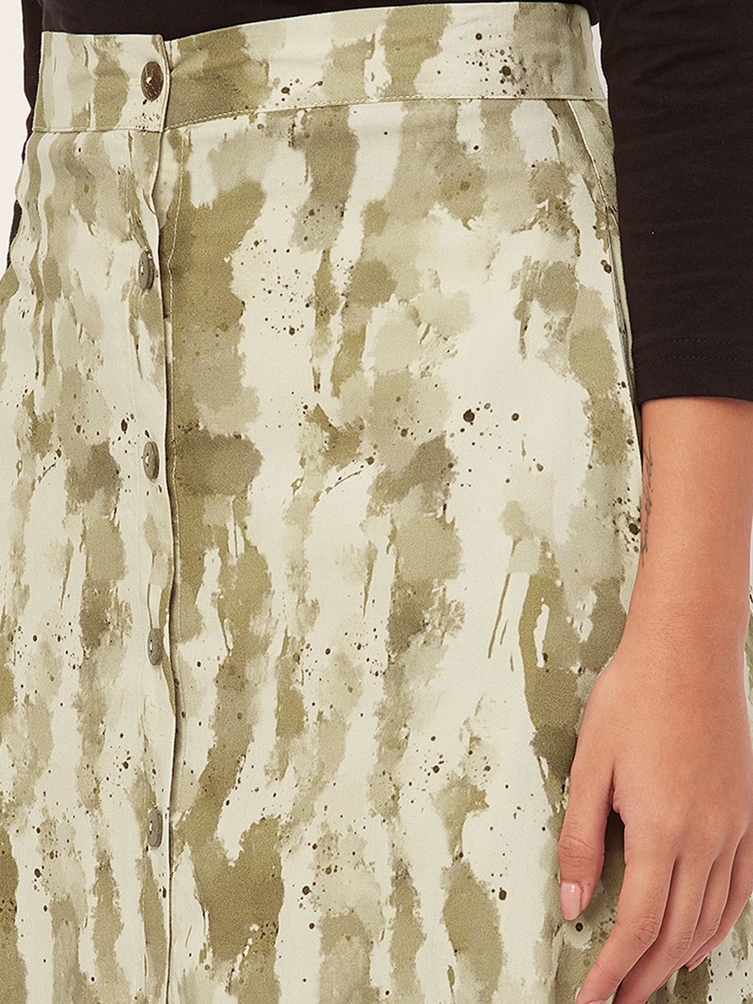 Moomaya Khaki Printed Skirt