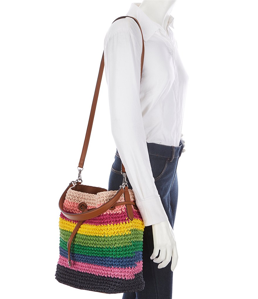 Lauren Ralph Lauren Debby Crochet Straw Drawstring Bag