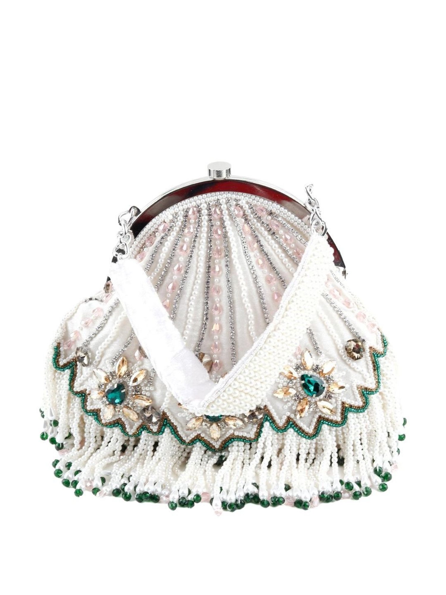 Odette White Embellished Handbag