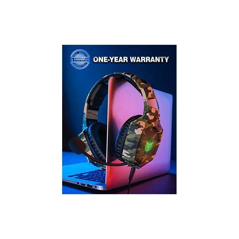 Gaming Headset for PS4, Xbox One, PC Headset w/Surround Sound, Noise Canceling Over Ear Headphones with Mic & LED Light, Compatible with PS5, PS4, Xbox One, Switch, PC, PS3, Mac, Laptop, Green