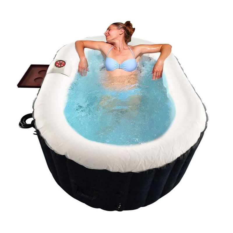 Aleko 145 Gallon Water Capacity PureSpa 2 Person Square Inflatable High Powered Bubble Jetted Hot Tub with Fitted Cover, Black and White