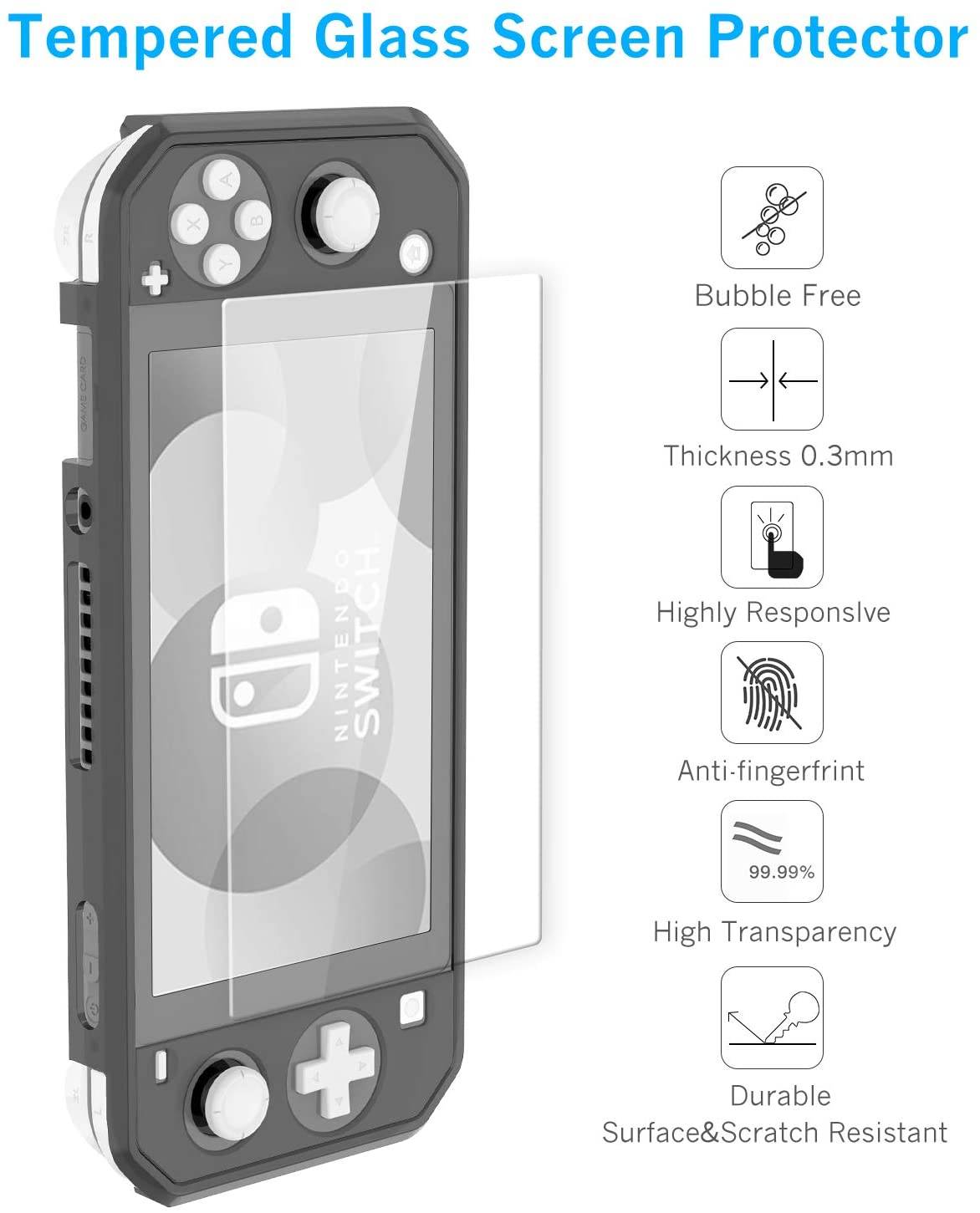 HEYSTOP Case for Nintendo Switch Lite, Soft TPU Protective Case Cover for Nintendo Switch Lite with Switch Lite Tempered Glass Screen Protector and Thumb Stick Caps(Gray)