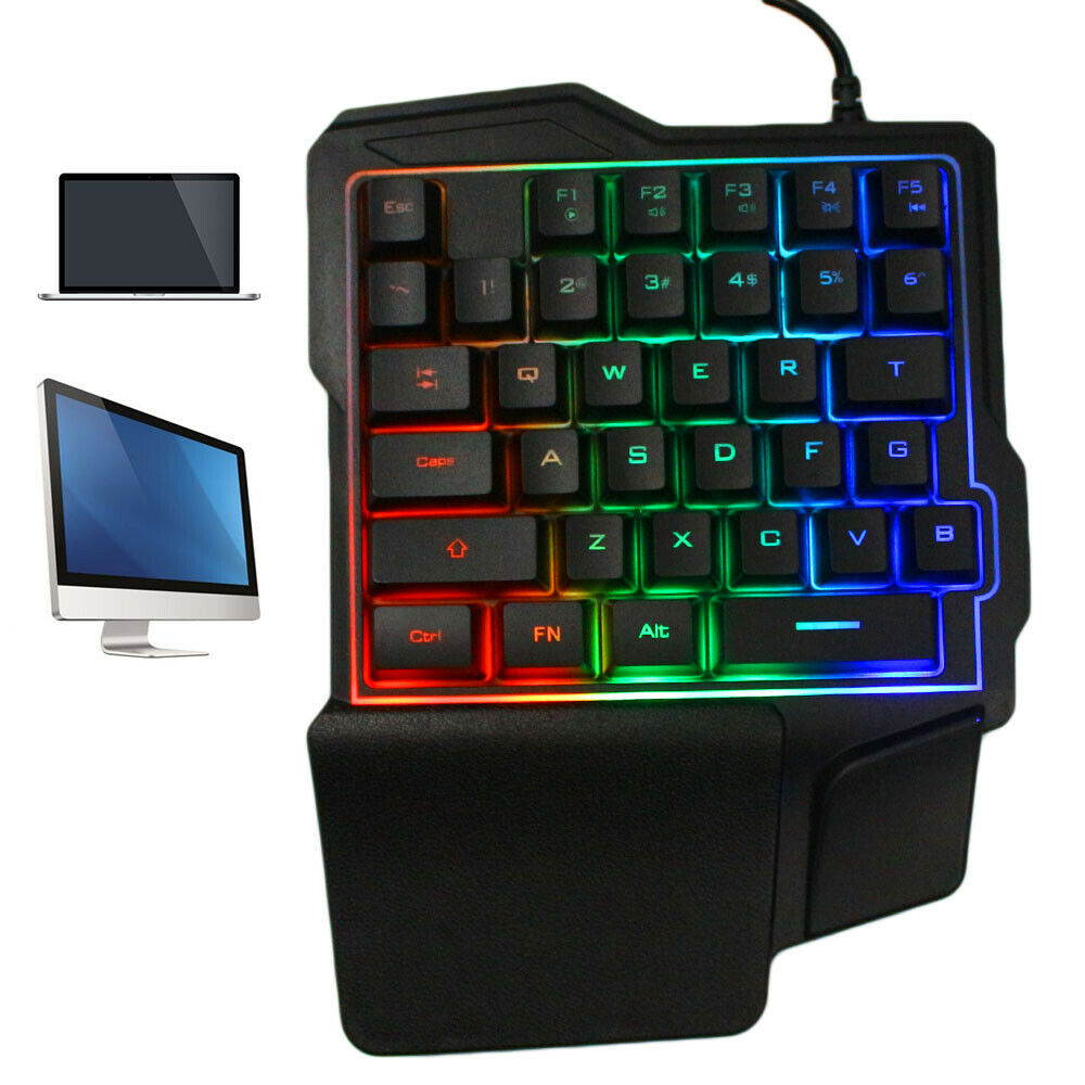 Mini One-Handed Gaming Keyboard RGB Led Backlit USB Wired Game 35 Keys Accessory