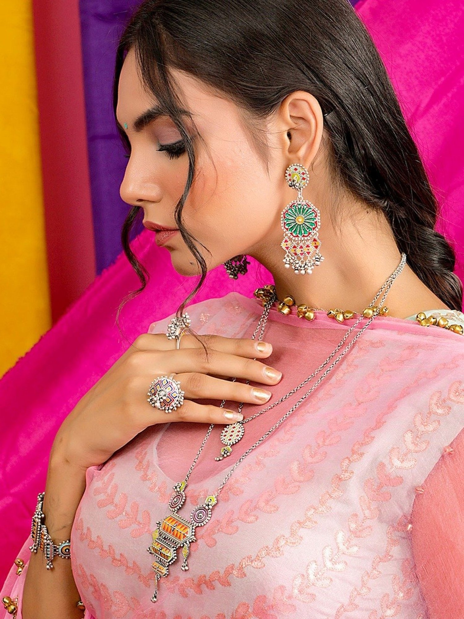 Tribe Amrapali 92.5 Sterling Silver Nirali Ghungroo Lariat Necklace for Women