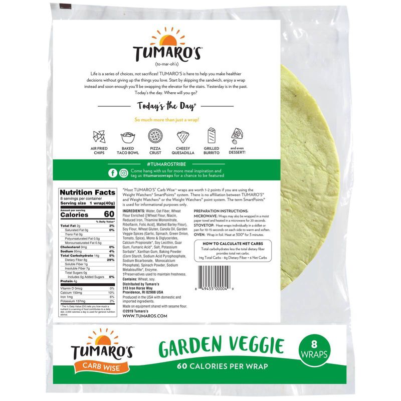 Tumaro's 8" Low Carb Garden Veggie Tortillas - 11.2oz/8ct