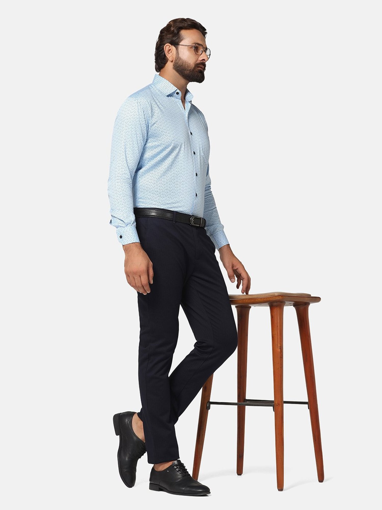 TAHVO Light Blue Slim Fit Printed Shirt