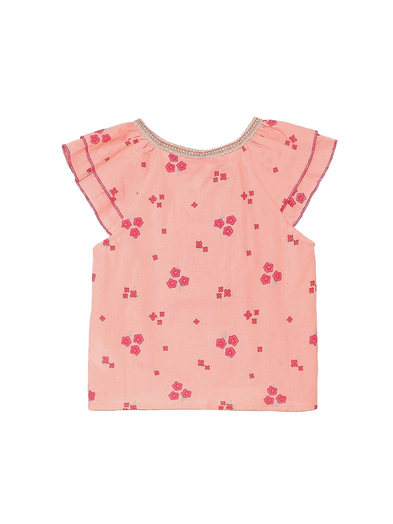BIBA Girls Peach Printed Top
