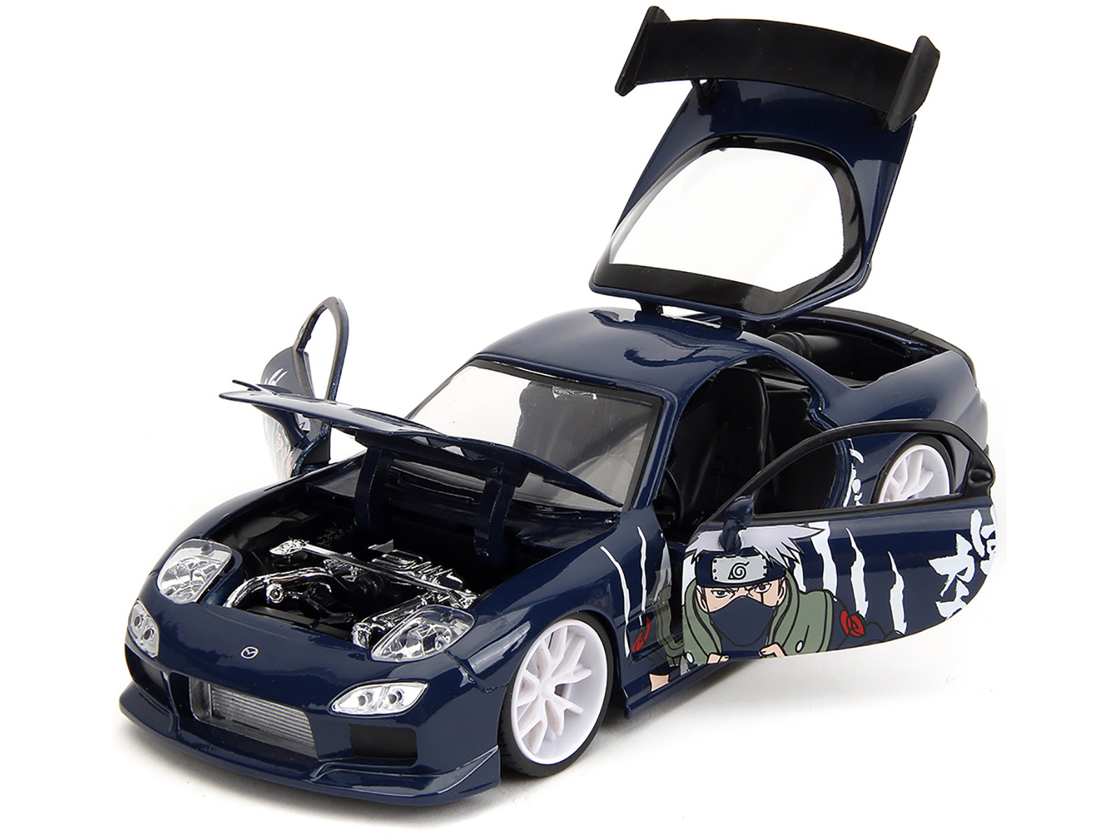 1993 Mazda RX-7 Candy Blue Metallic with Graphics and Chun-Li Diecast Figure "Street Fighter" Video Game "Anime Hollywood Rides" Series 1/24 Diecast Model Car by Jada