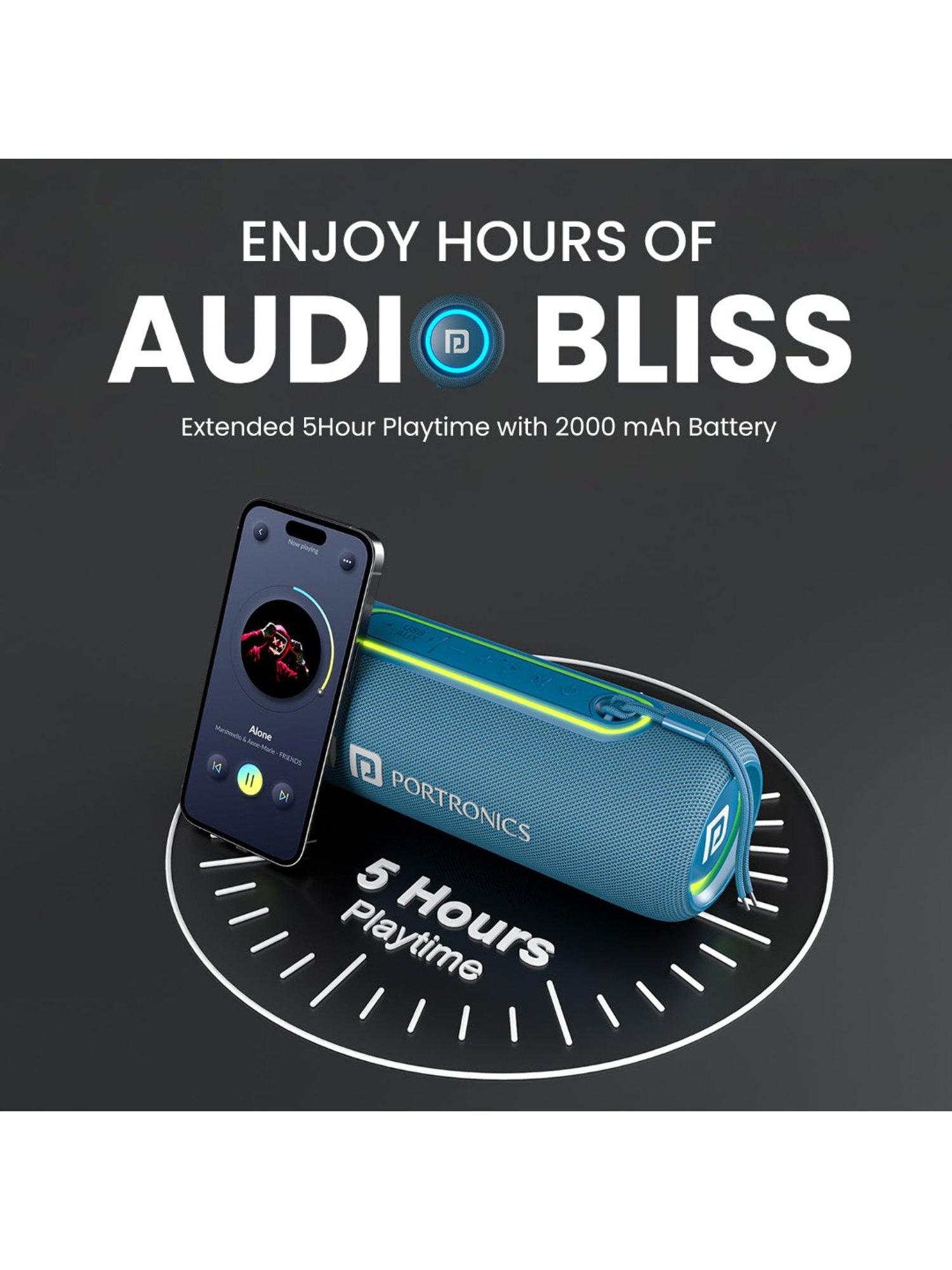 Portronics Resound 2 15W HD Sound Portable Wireless BT Speaker with RGB Lights (Blue)