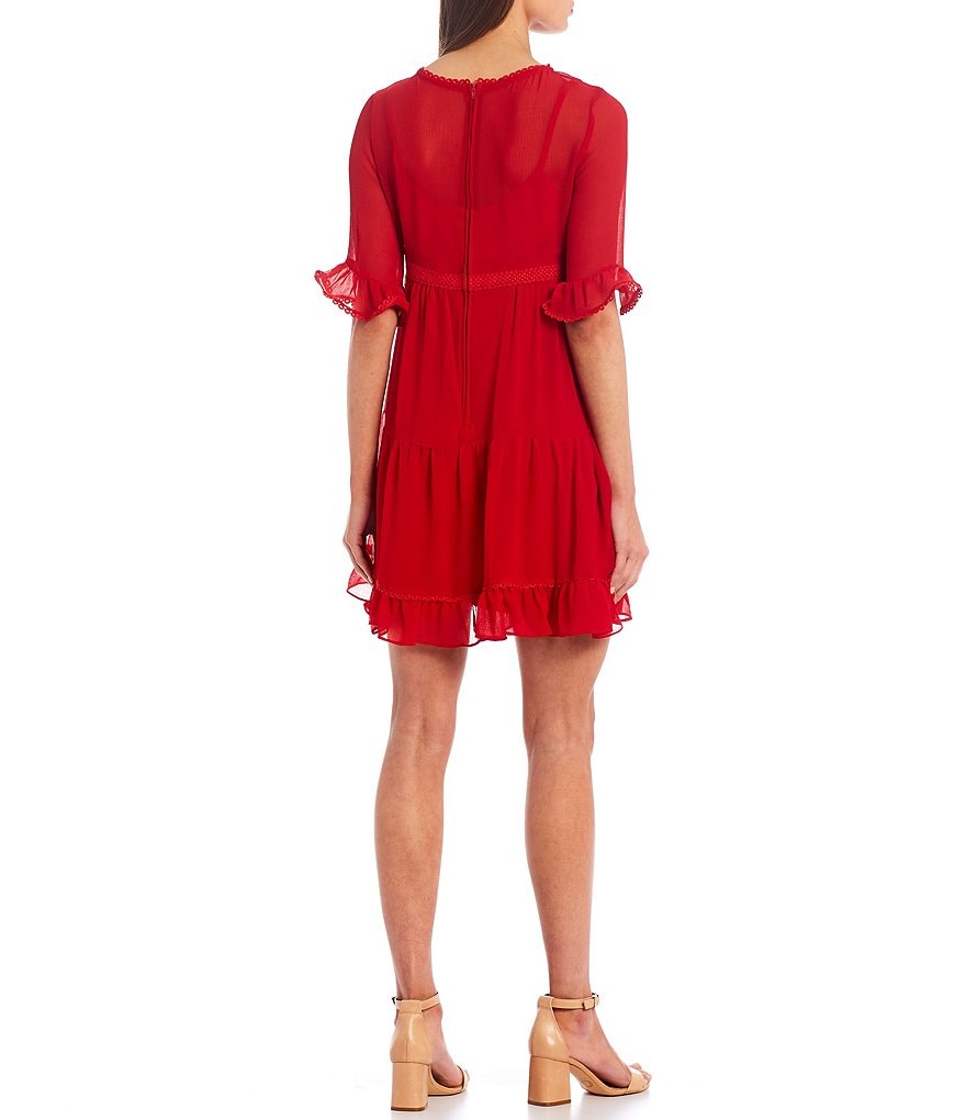 B. Darlin Ruffle Elbow-Sleeve Tiered Babydoll Dress