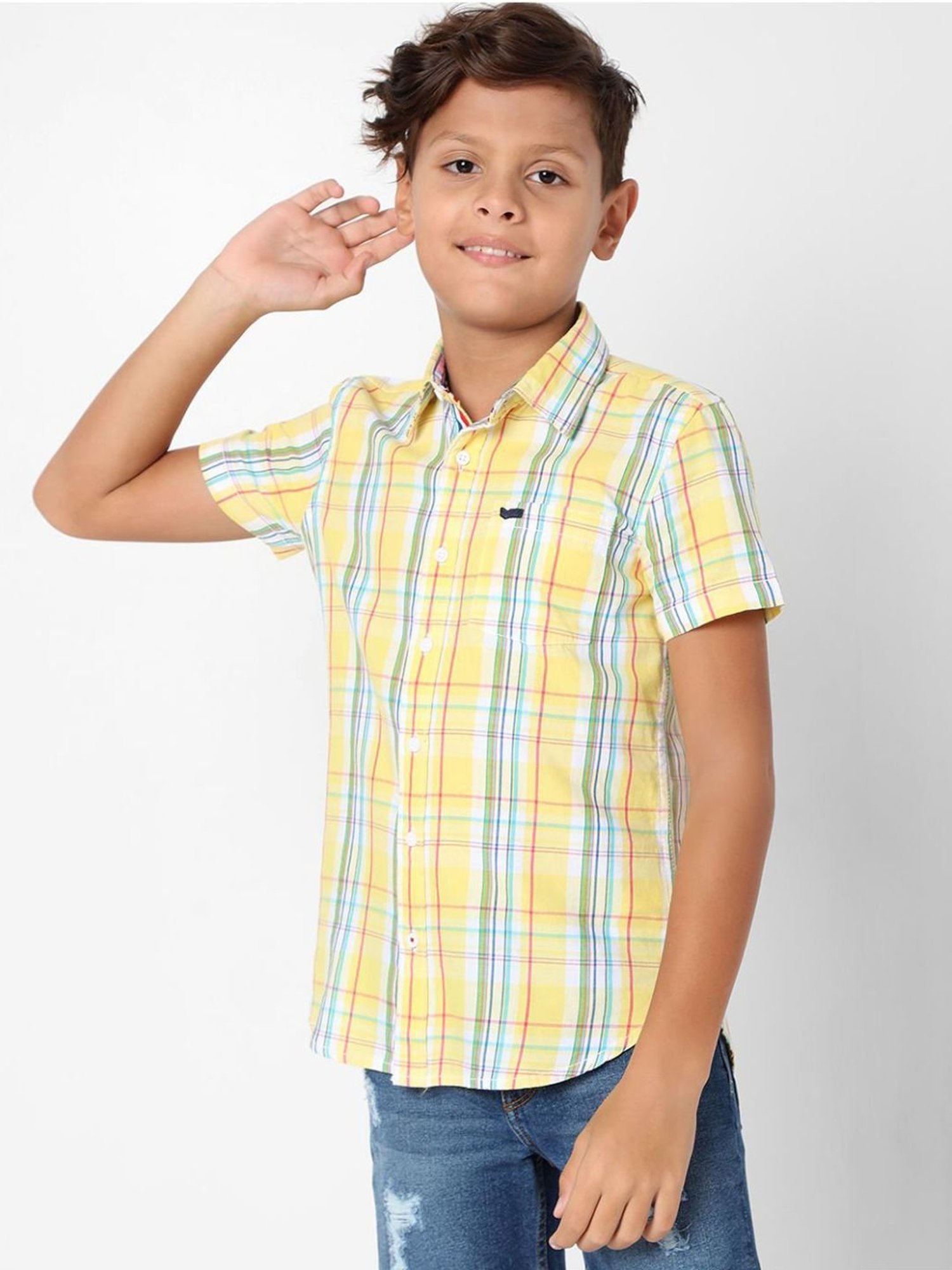 Gas Boys Yellow Cotton Chequered Shirt