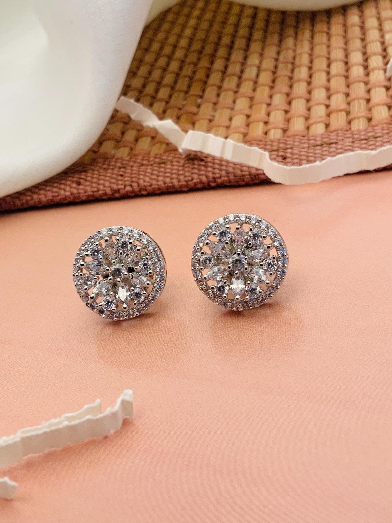 Abdesigns Stunnig Silver Plated American Diamond Stud Earrings