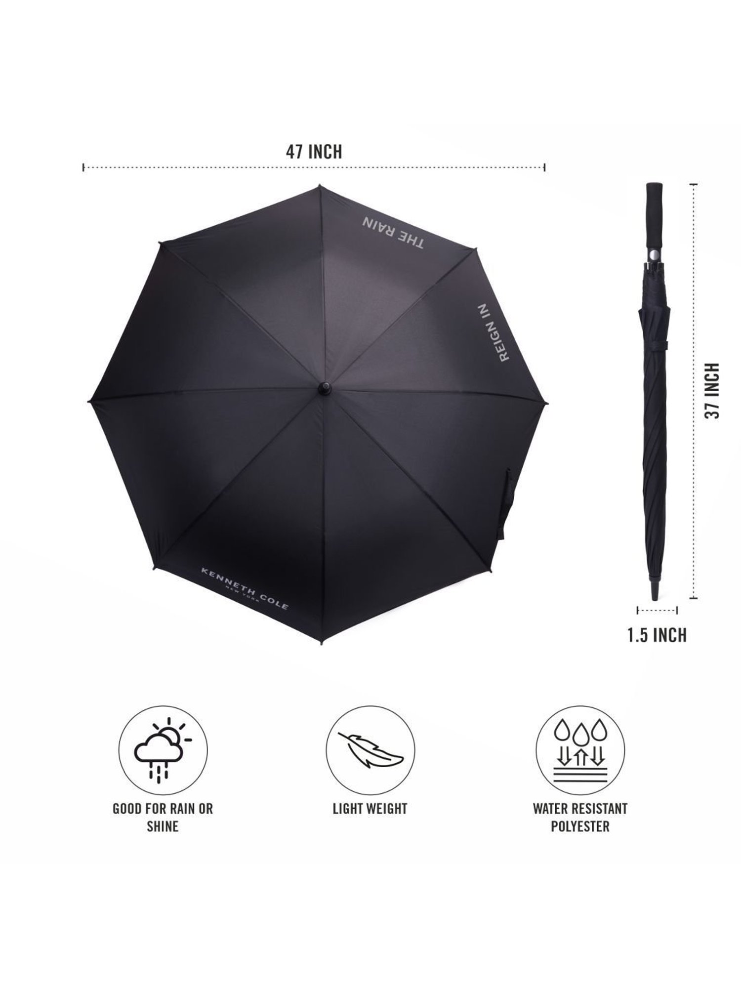 Kenneth Cole New York Automatic Golf UV & Rain Protection Black Umbrella