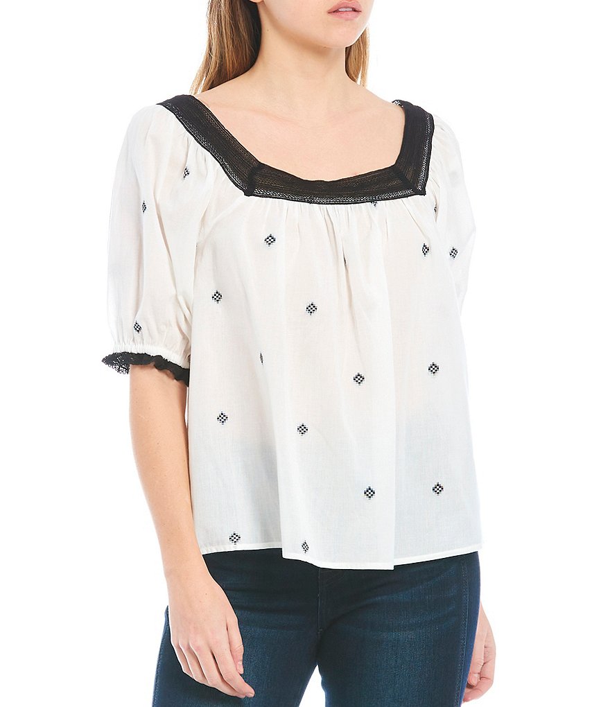 Ella Moss Hana Square Neck Embroidered Blouse