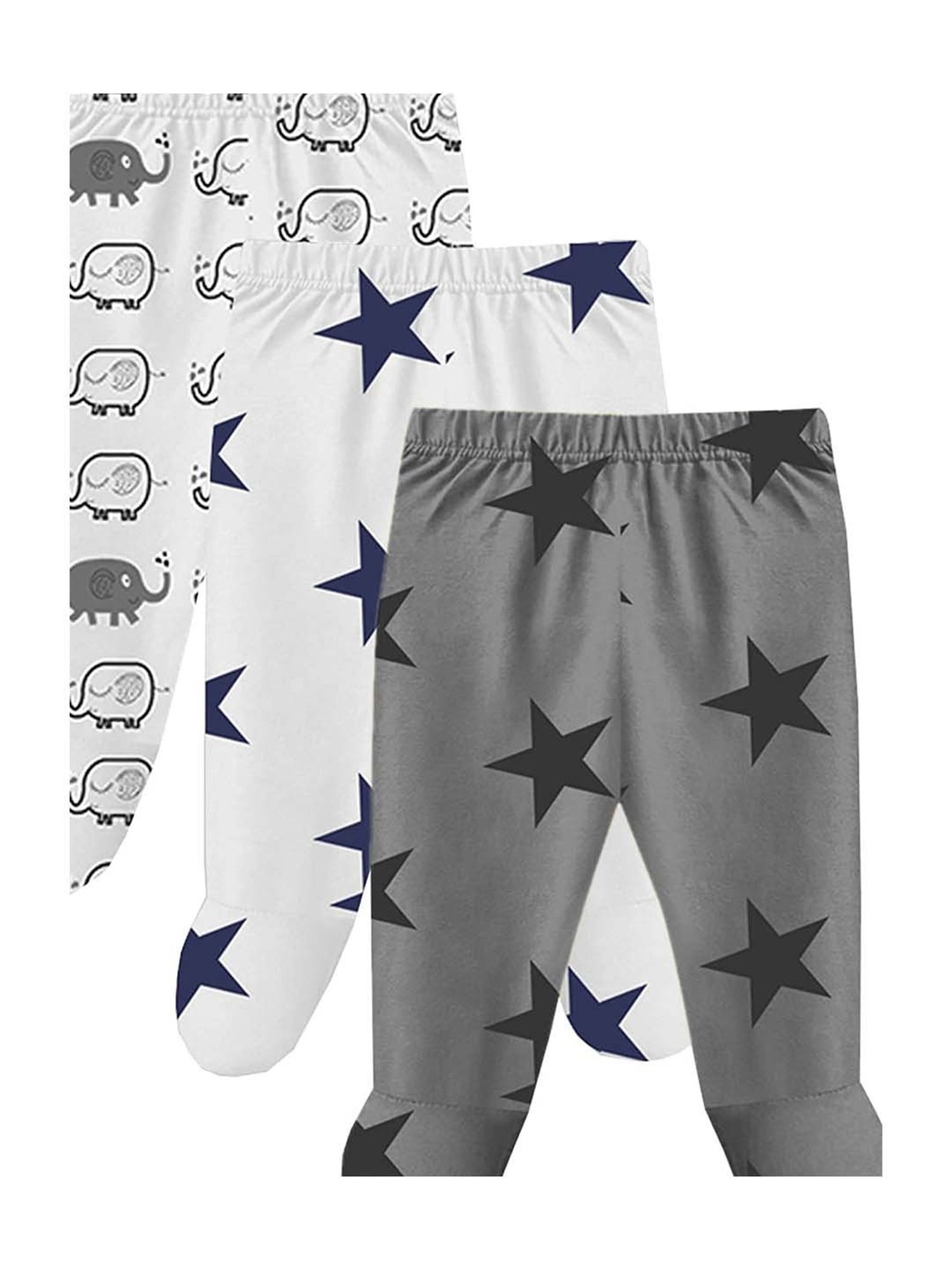 A.T.U.N. Kids White & Grey Cotton Printed Footies (Pack of 3)