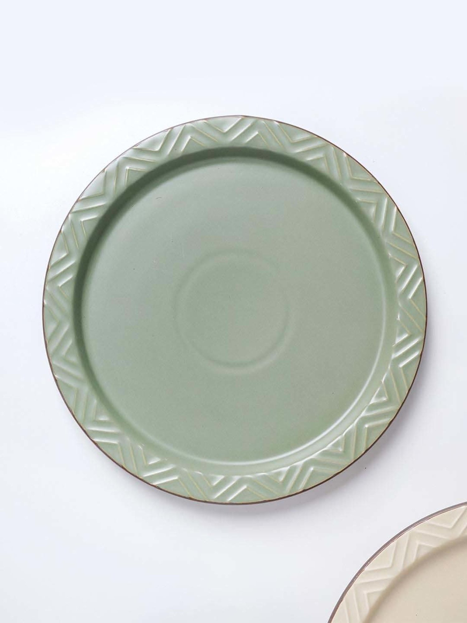Nestasia Green Colored Textured Rim Fine Ceramics Dinner Plate, Microwave-Safe, 10-inch