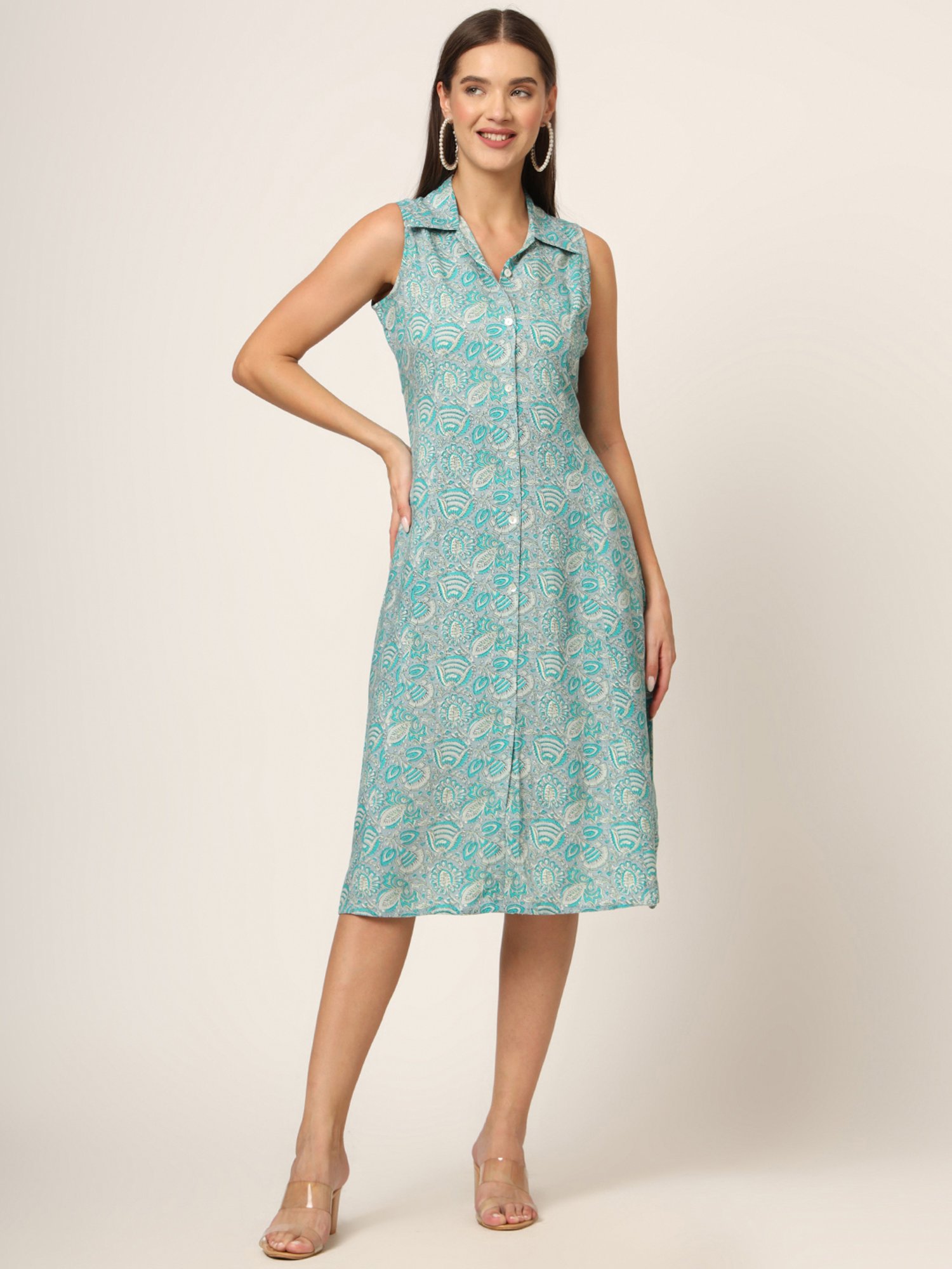 Divena Sky Blue Printed Ethnic Dress