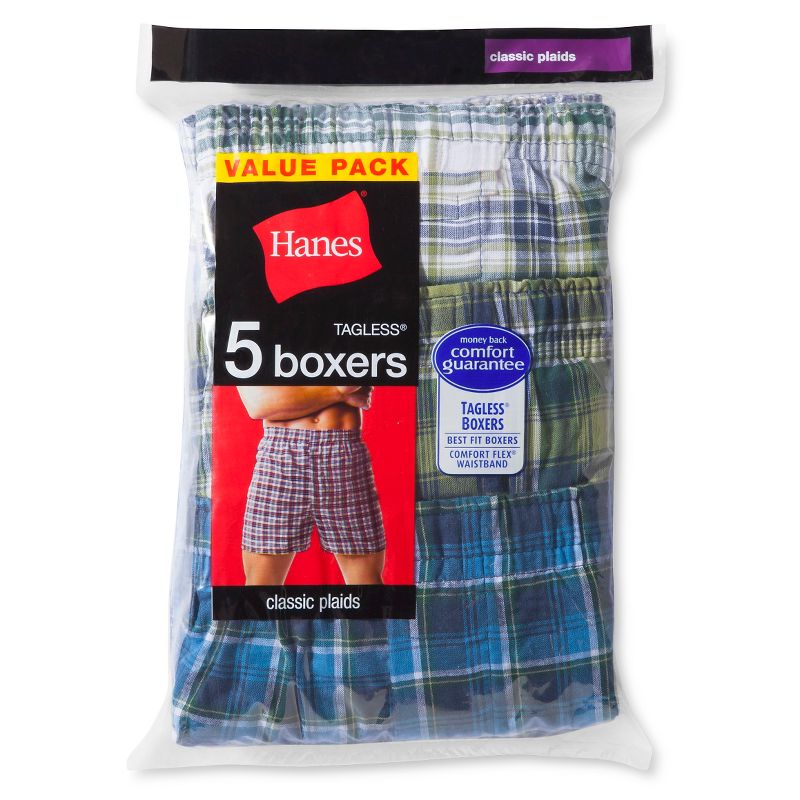 Hanes Men's 5pk Red Label Boxer Shorts Tartan - Colors May Vary XXL