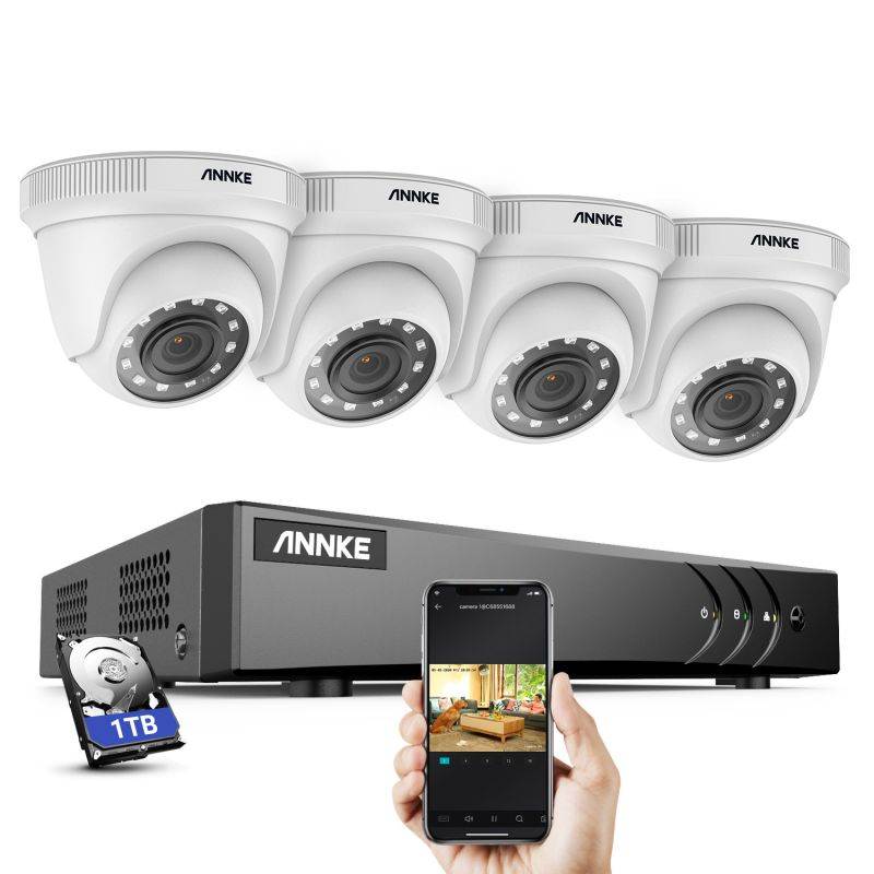 ANNKE 1080P Outdoor Security Camera System Including 4 Channel 3MP (1920x1536p) DVR within 1TB Hard Drive and 4x1080P (2.0MP) Waterproof Night Vision Indoor/Outdoor CCTV Cameras