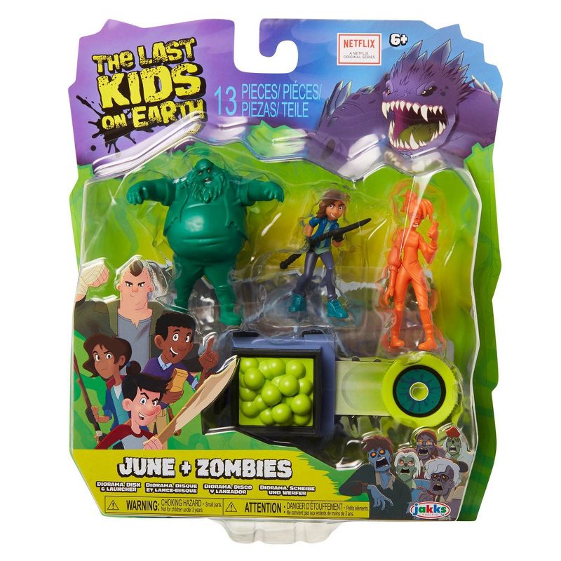 The Last Kids on Earth June Action Figure 2.5" - Hero Pack Playset with 2 Zombies & Disk Launcher