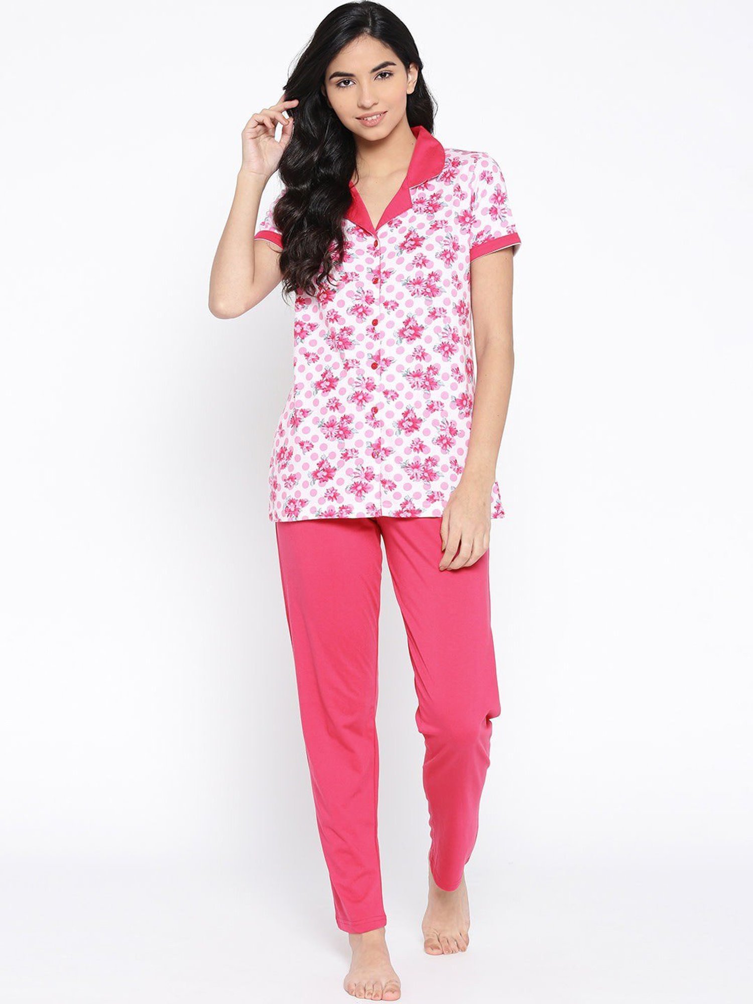 Kanvin Pink Printed Shirt With Pyjamas