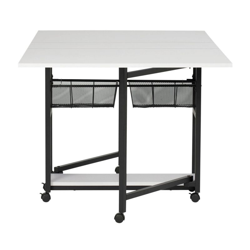 30" Fixed Height Mobile Fabric Cutting Table with Storage Charcoal/White - Sew Ready