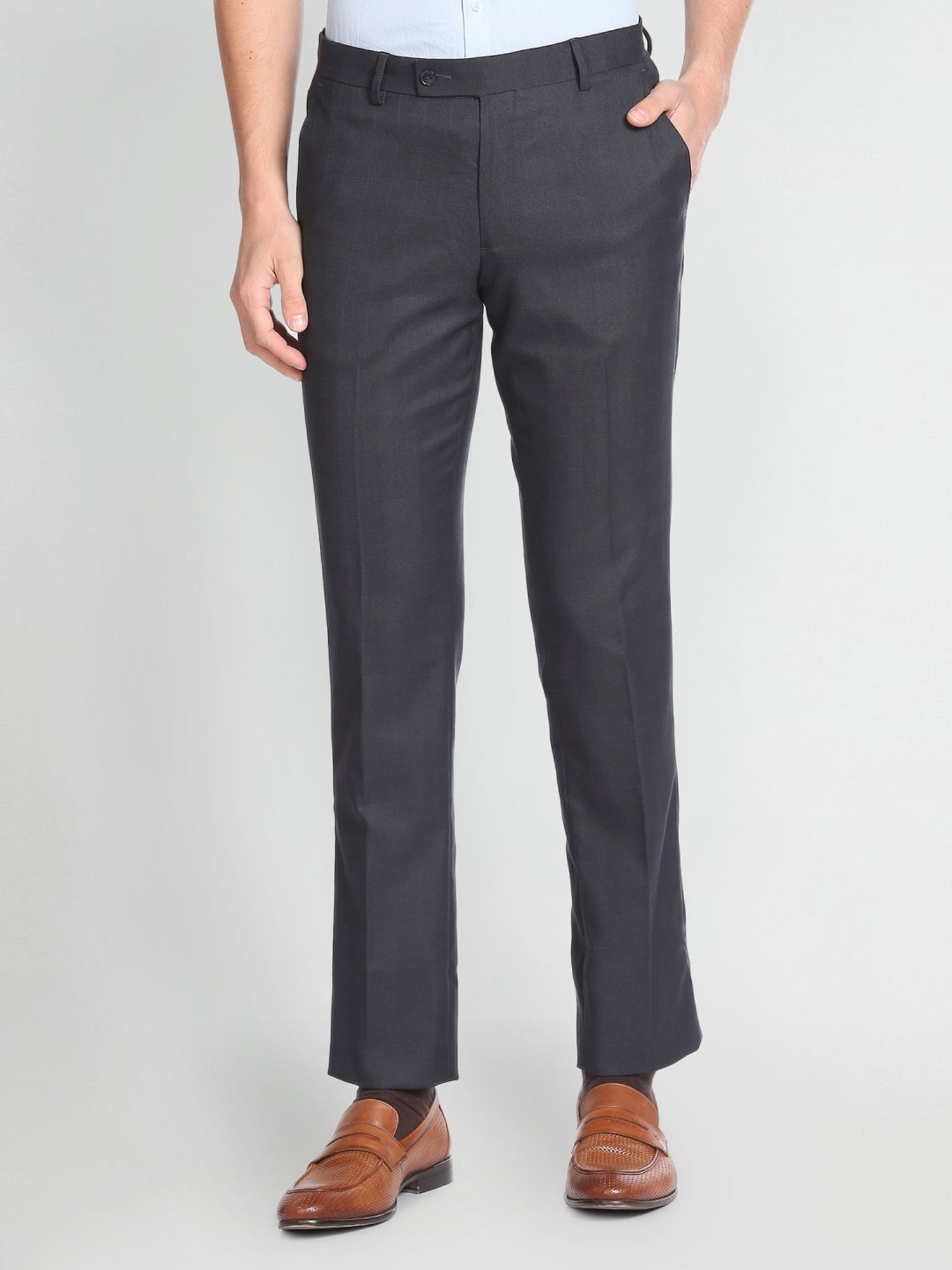 Arrow Navy Regular Fit Checks Trousers