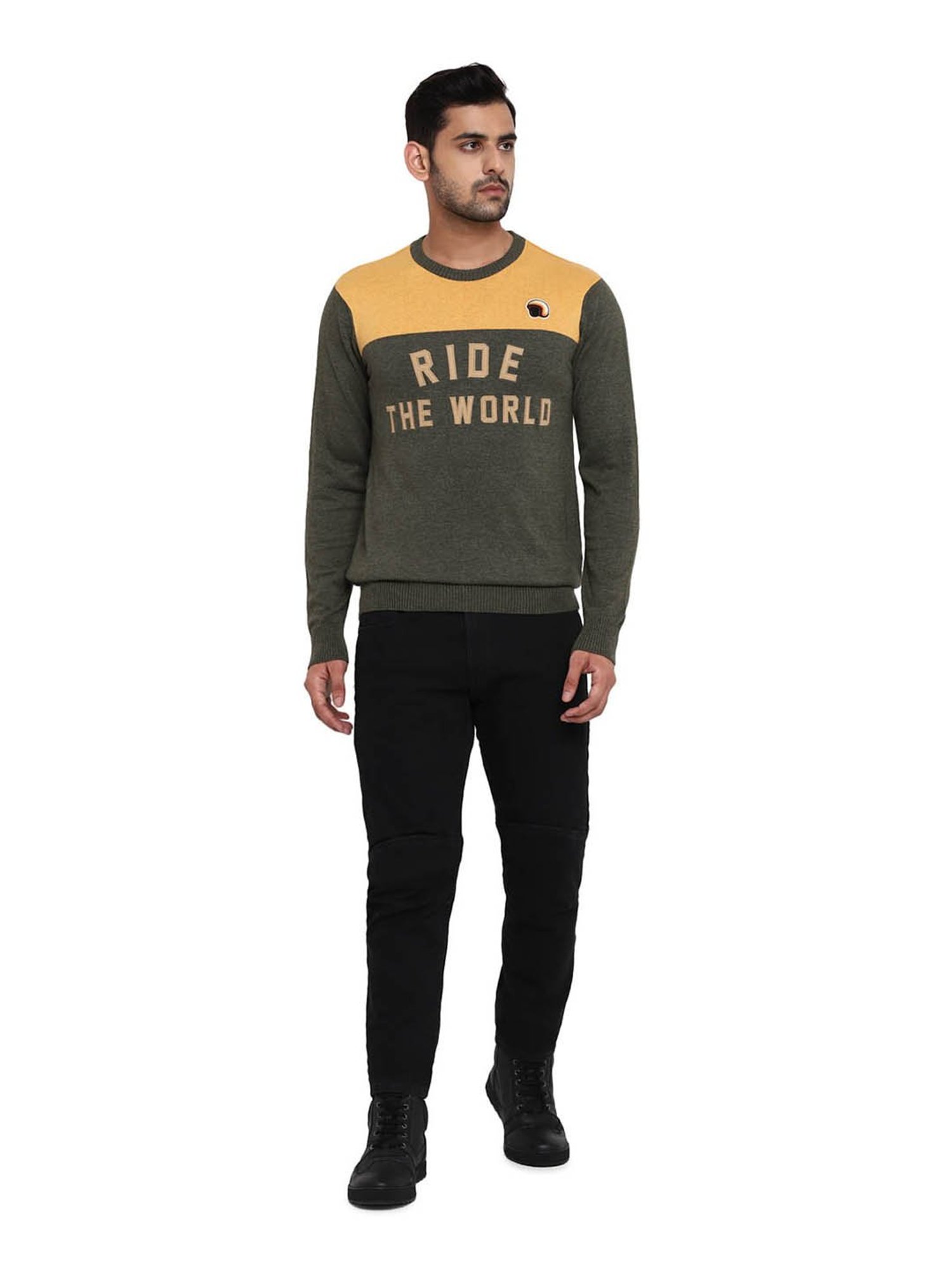 Royal Enfield Rifle Green & Mustard Graphic Print Sweater