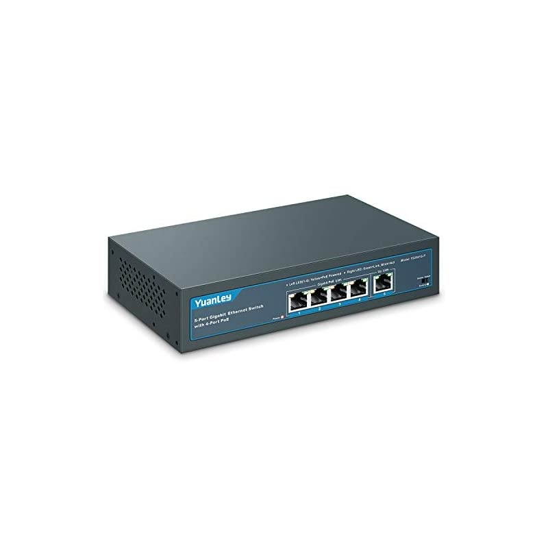 5 Port Gigabit PoE Switch with 4 Port PoE+ 1000Mbps 8023afat 78W Builtin Power Fanless Metal Unmanaged Plug Play