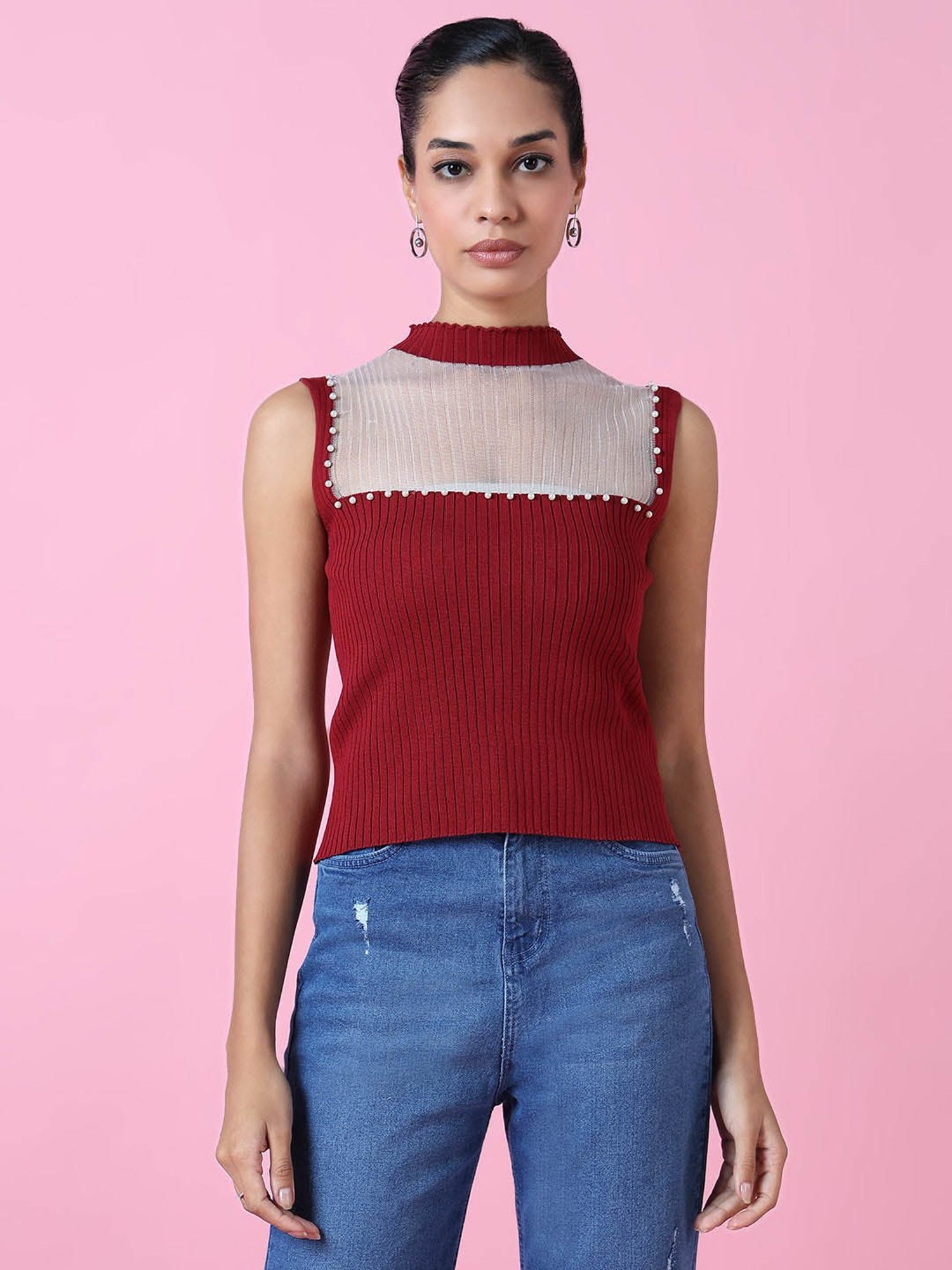 SHOWOFF Red Embellished Top
