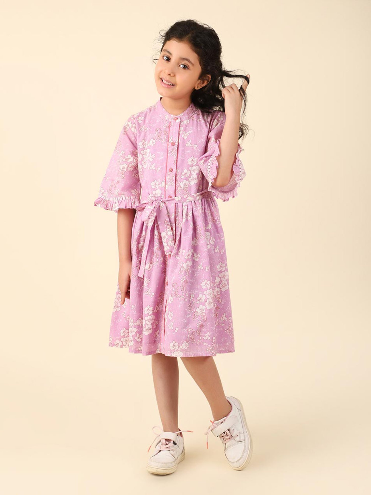 Fabindia Kids Pink Printed Dress