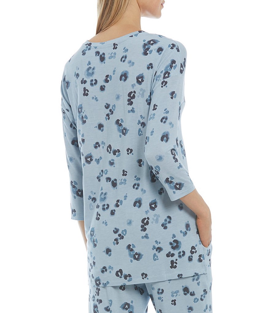 VAN WINKLE & CO. Leopard Print Jersey Knit Long Sleeve Round Neck Coordinating Long Sleep Top