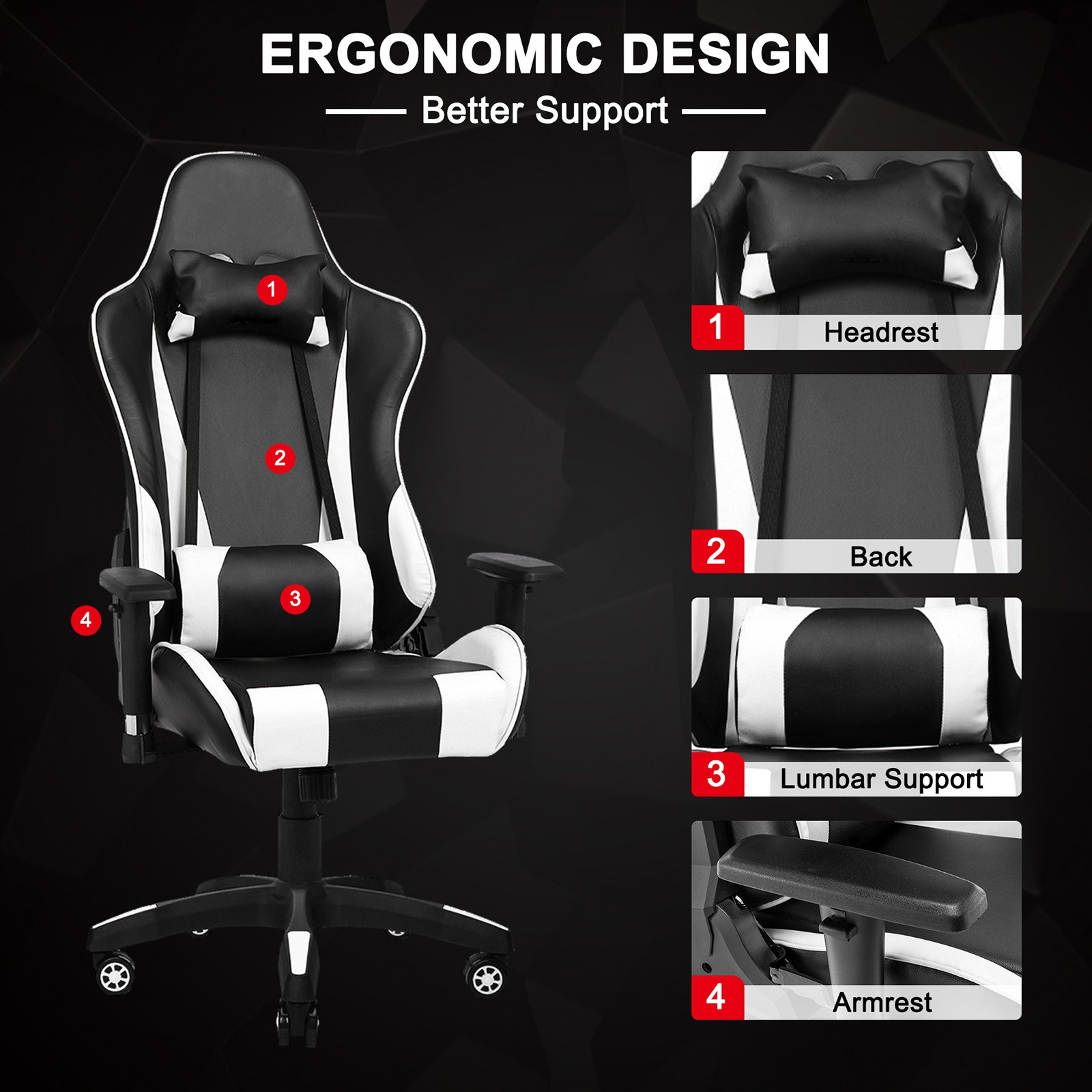 YOUTHUP Racing Style Gaming Chair Adjustable Ergonomic Computer Desk Chair,PU Leather Racing Reclining Swivel High Back Chair with Headrest and Lumbar Support,Pink