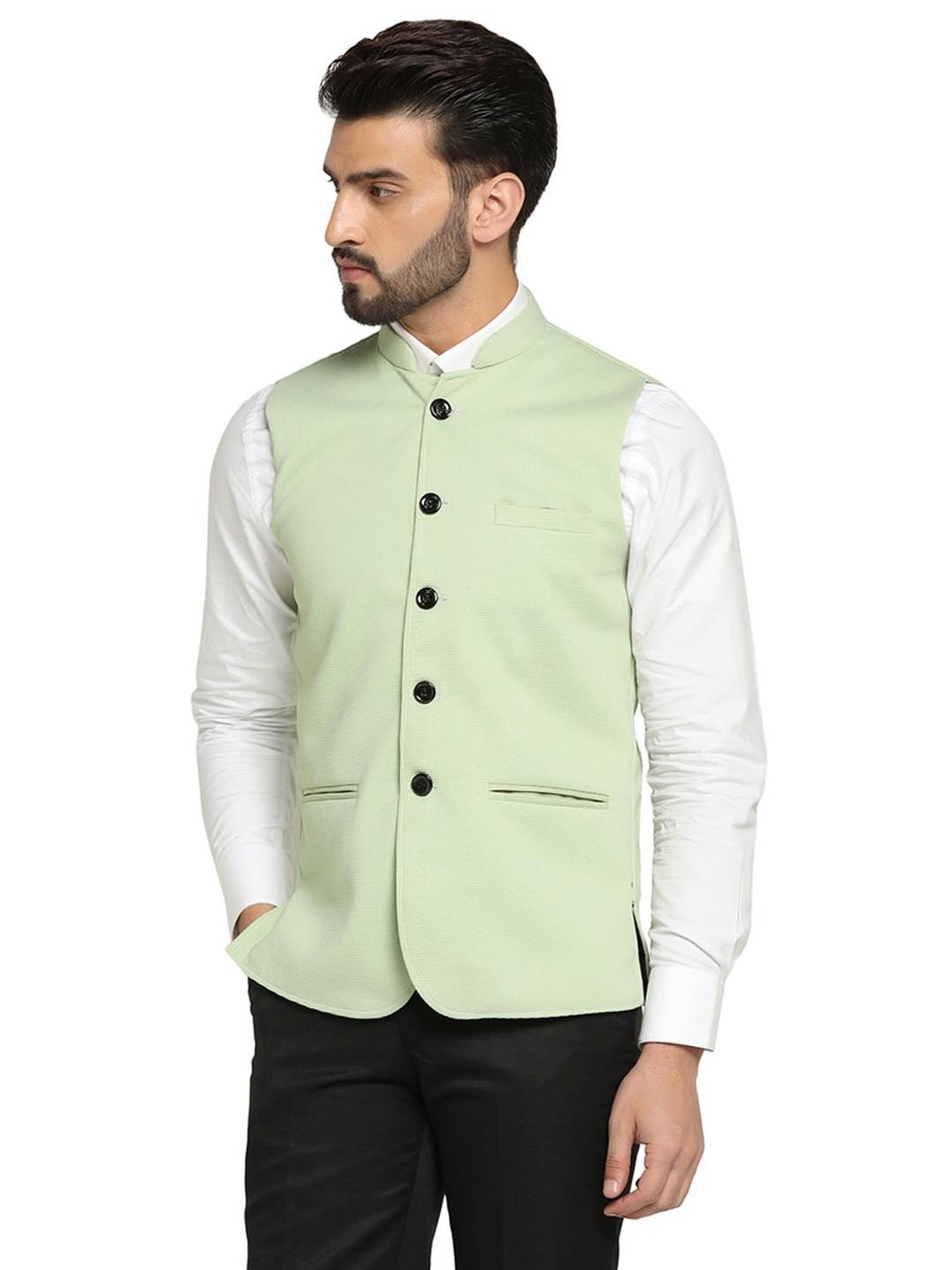 TAHVO Green Satin Slim Fit Nehru Jacket