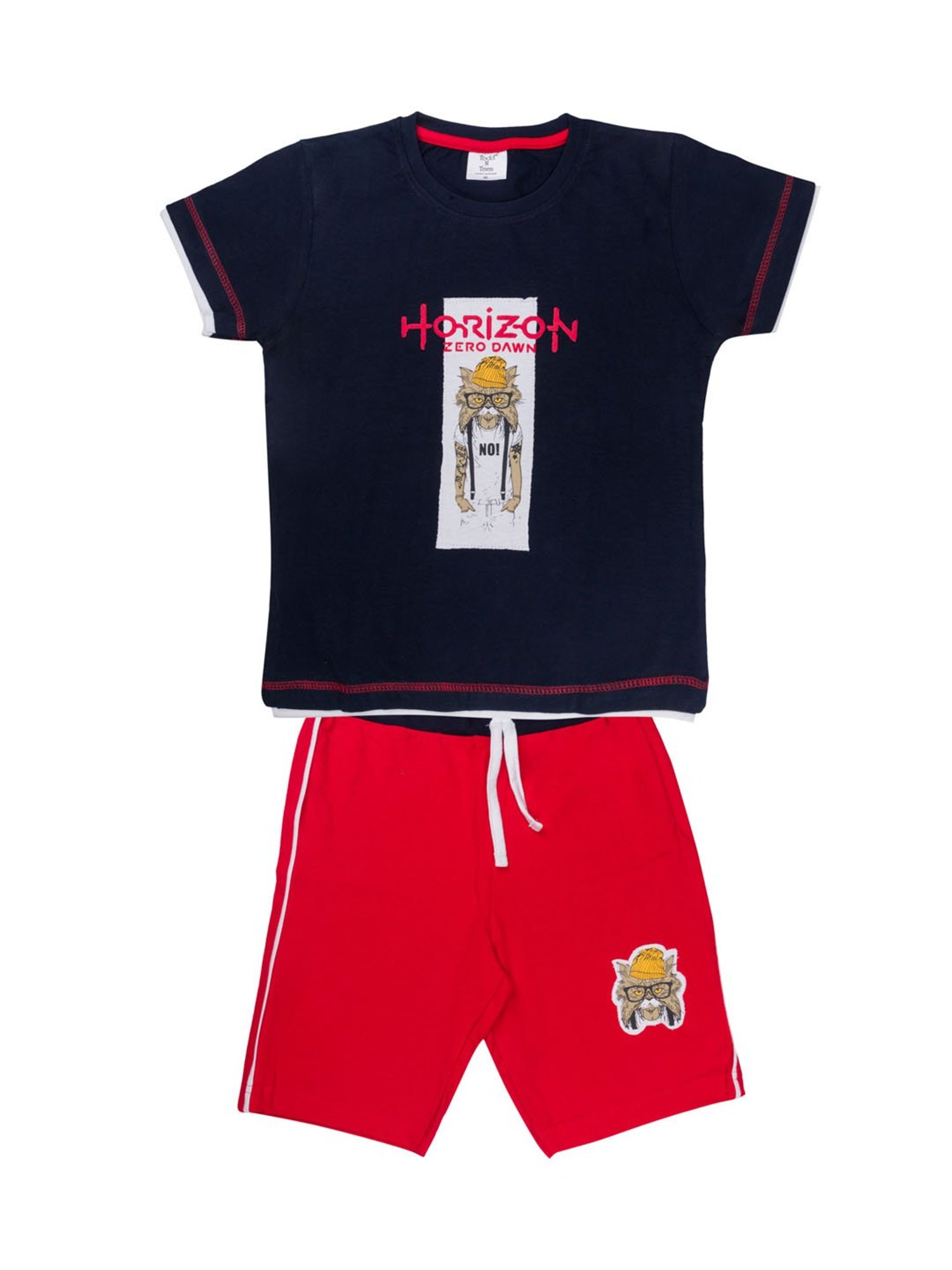 Todd N Teen Kids Printed Navy & Red T-Shirt with Shorts