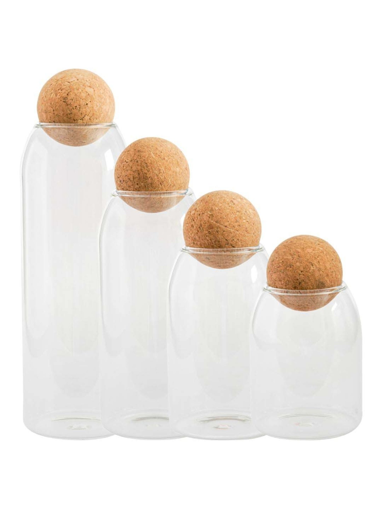Goodhomes Transparent & Brown Glass Storage Container With Cork Lid - Set of 4