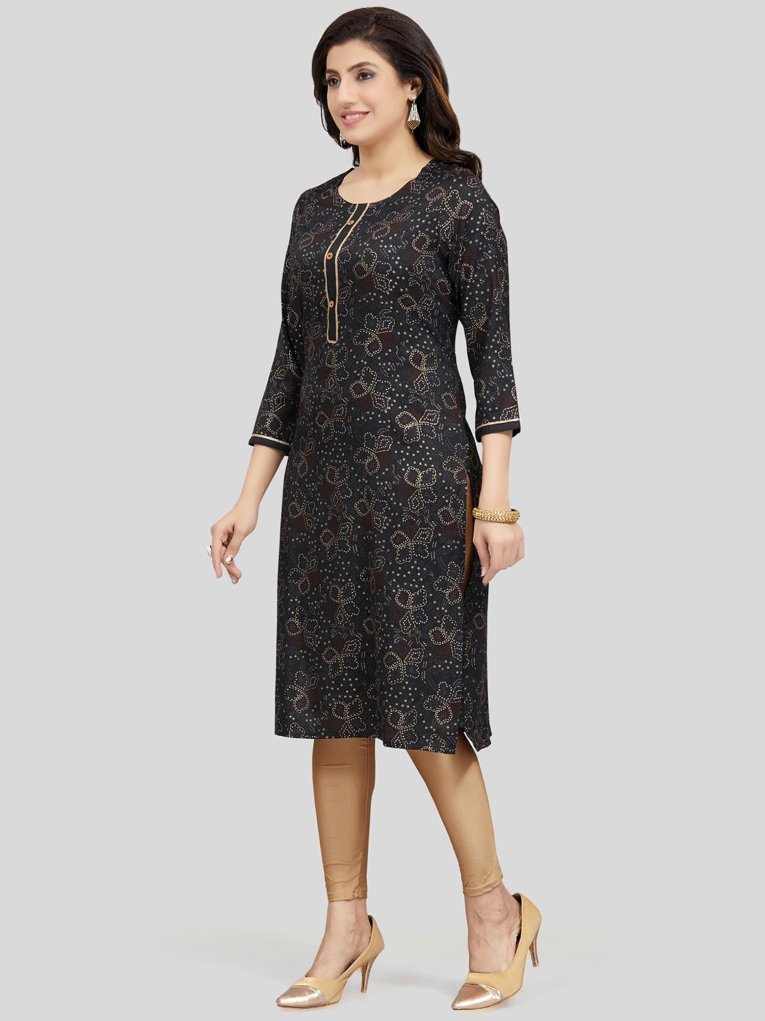 Saree Swarg Black Printed Straight Kurta