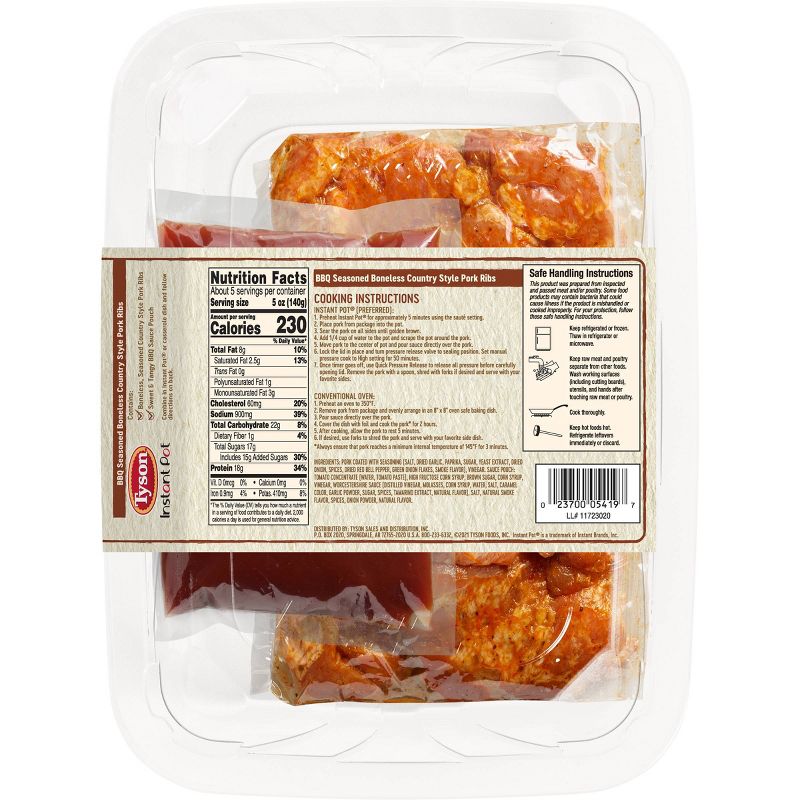 Tyson Instant Pot BBQ Seasoned Boneless Country Style Pork Ribs - 26oz