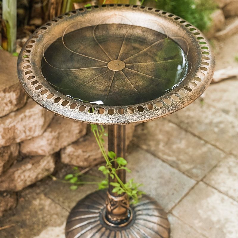33" Lightweight Plastic Outdoor Flower Design Birdbath and Birdfeeder Bronze - XBrand
