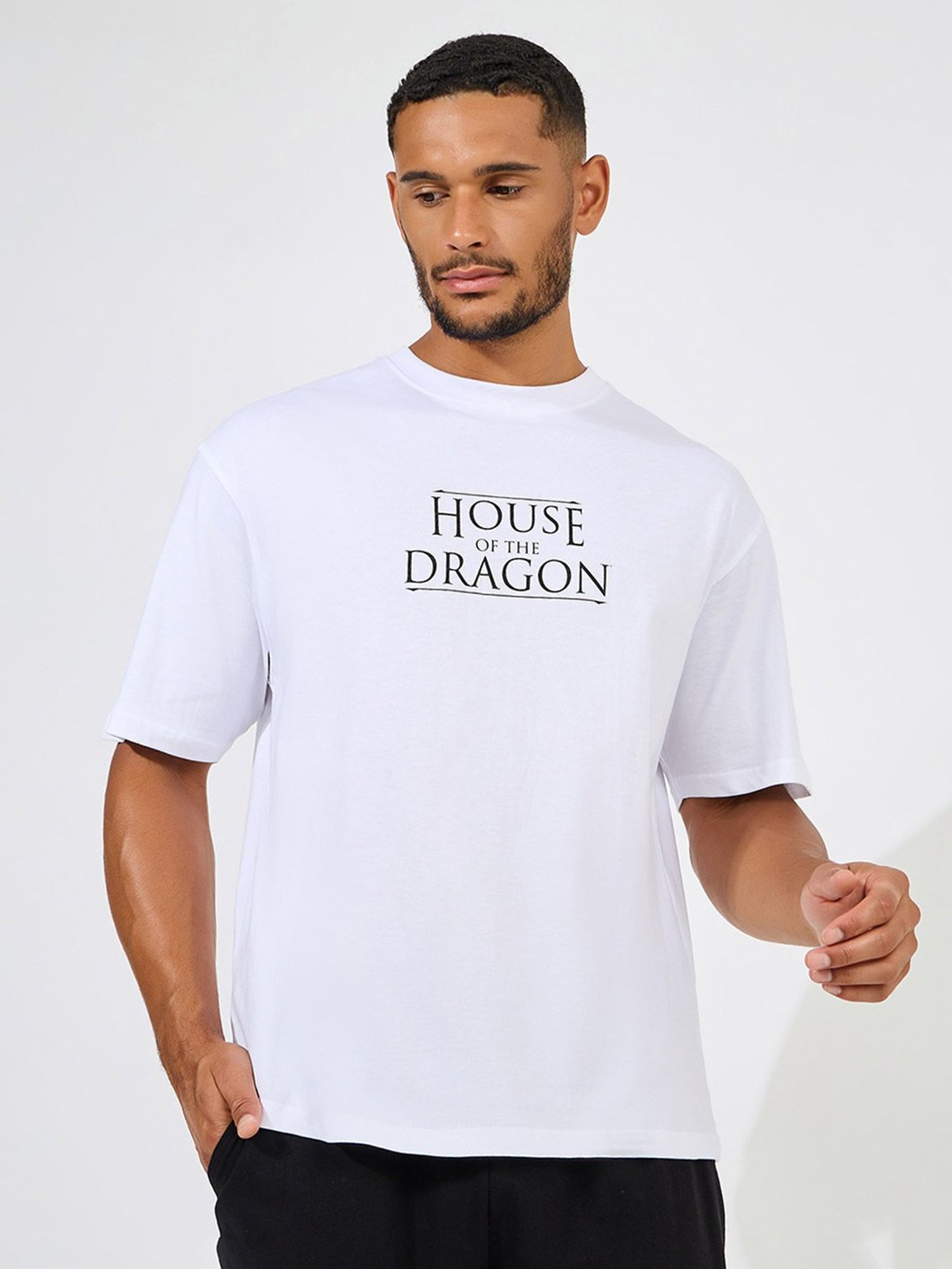 Styli White Relaxed Fit Graphic Print Oversized Crew T-Shirt