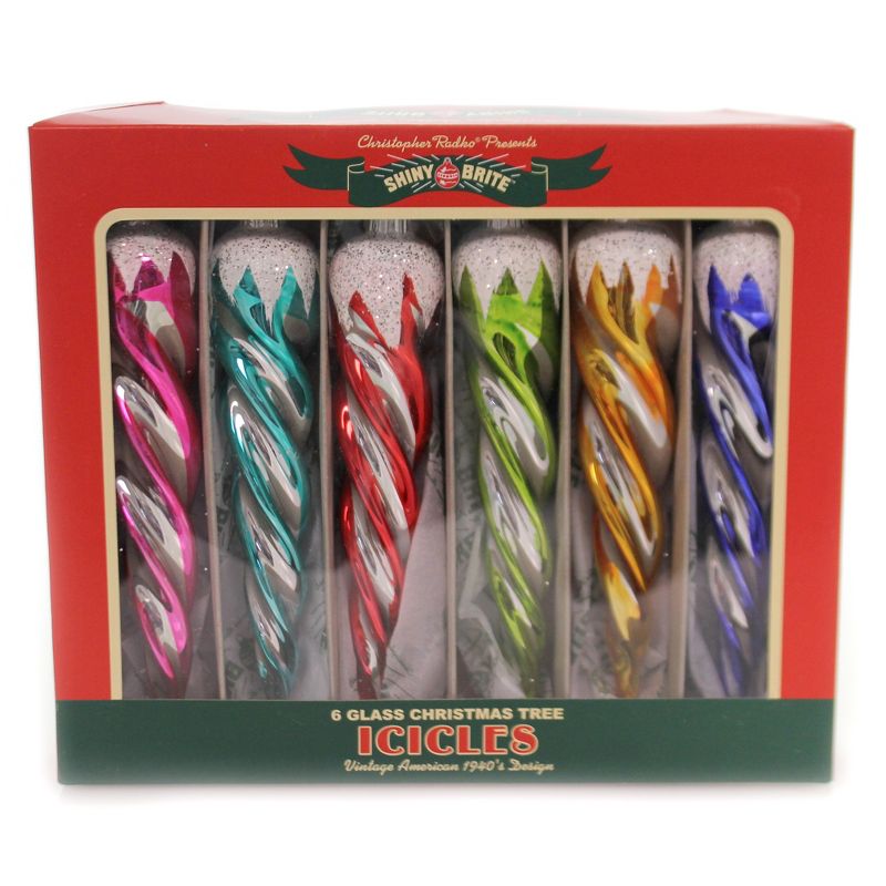 Shiny Brite 6.0" 6" Cc Glass Icicles Set/6 Ornament Christmas Confetti  -  Ornament Sets