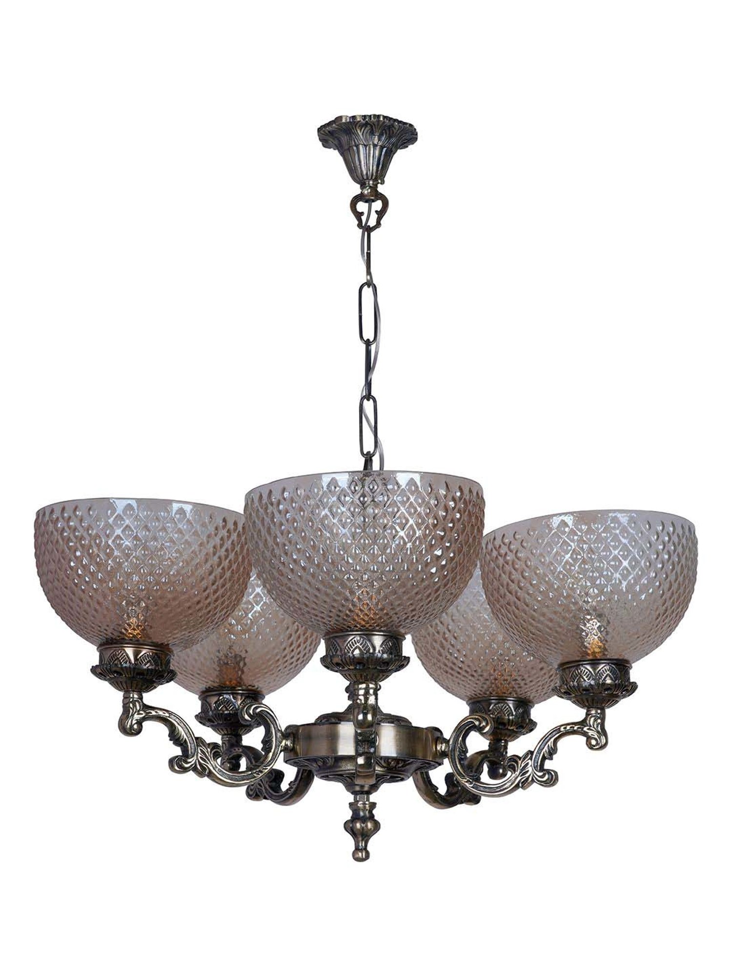 FOS LIGHTING Transparent & Silver Aluminium 5-In-1 Bowl Chandelier With Glass Shade