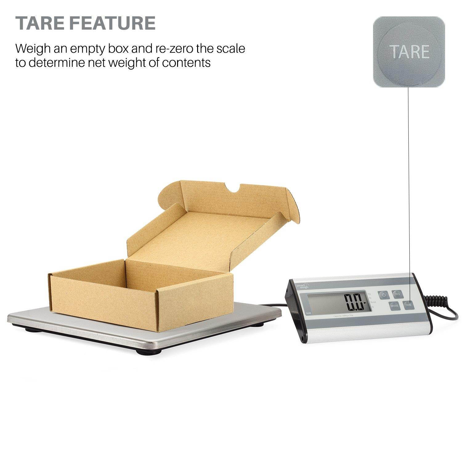 Smart Weigh Digital Heavy Duty Shipping and Postal Scale with Durable Stainless Steel Large Platform, 440 lbs Capacity x 6 oz Readability, UPS USPS Post Office Postal Scale and Luggage Scale