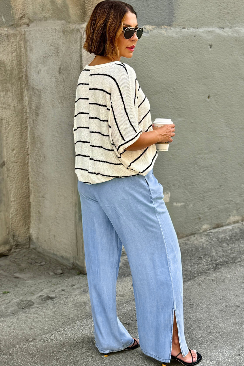 Dark Blue Plus Size Stitching Washed Flare Jeans