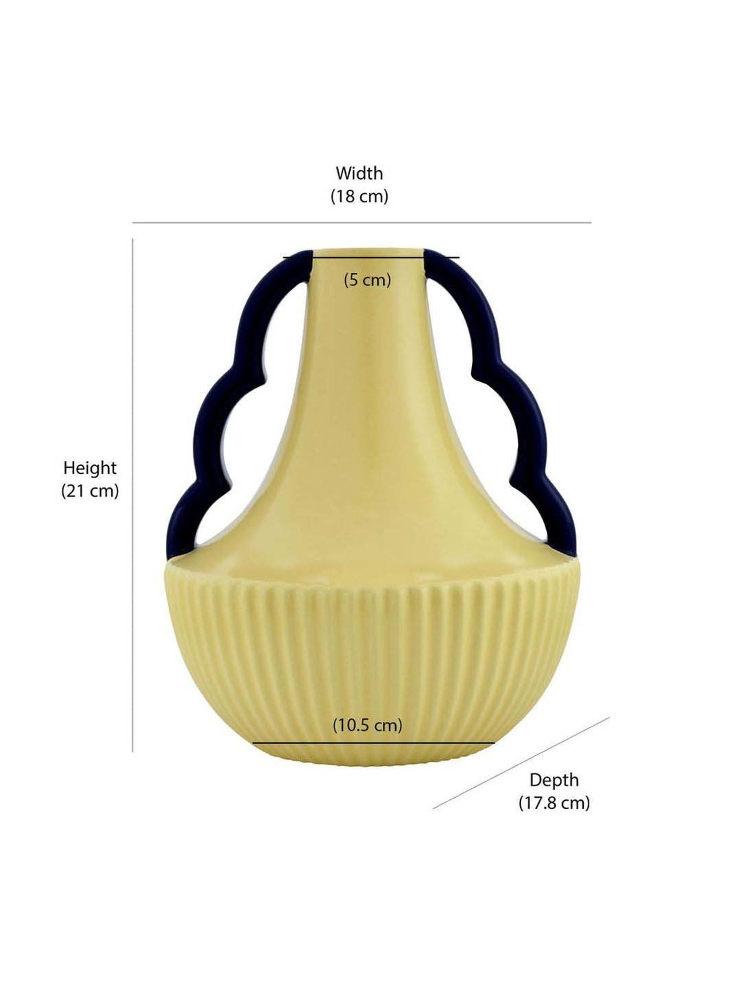 @home Cream & Blue Dolomite Decorative Semi Fluted Design Vase With 2 Handles