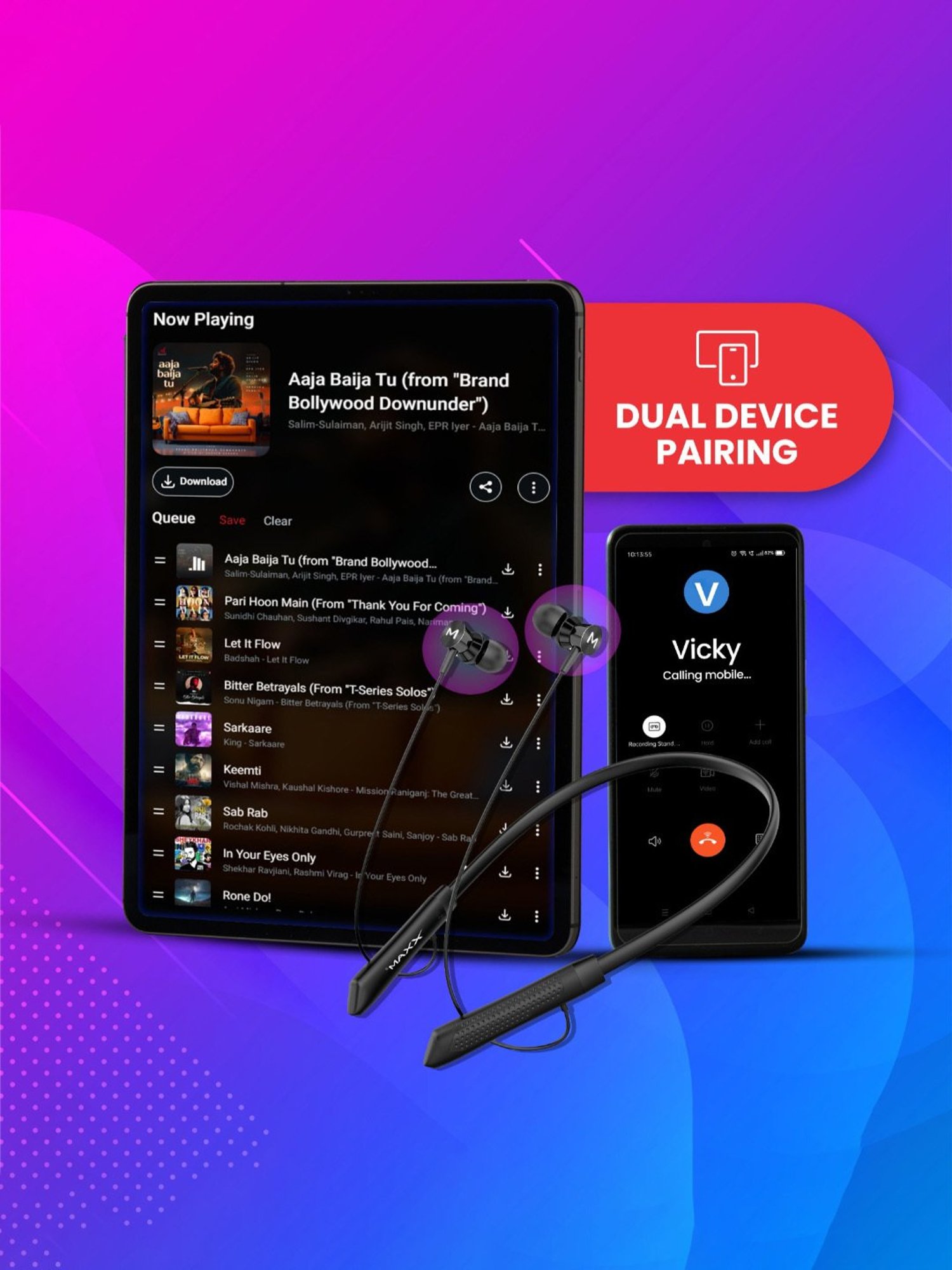 Maxx NX121 In Ear Bluetooth Neckband with Upto 25 Hours Playback & Fast Charging (Black)