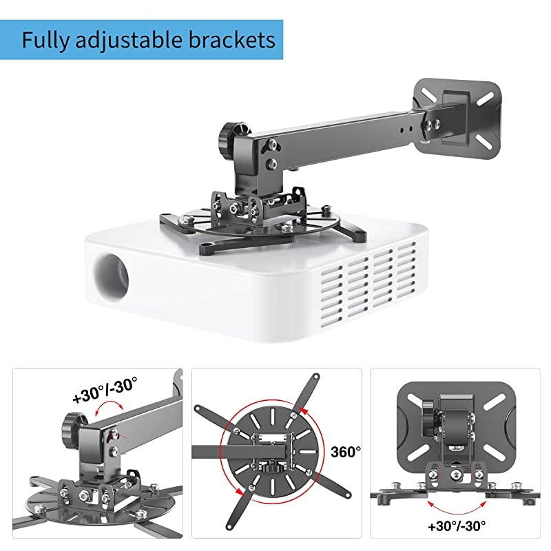 Universal Projector Ceiling Mount Wall Mount Bracket with Extendable Pole Length 165quot252quotHold up to 33lbsBlackTwo Different Install Ways
