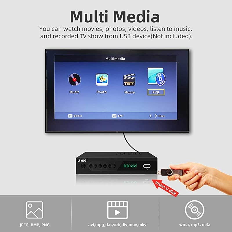 Analog to Digital TV Converter Box  U003 SetTop Box for HDTV Live 1080P ATSC Converter with TV Tuner Time Shift EPG PVR Recording Playback Media Player Digital Clock Timer Freeview