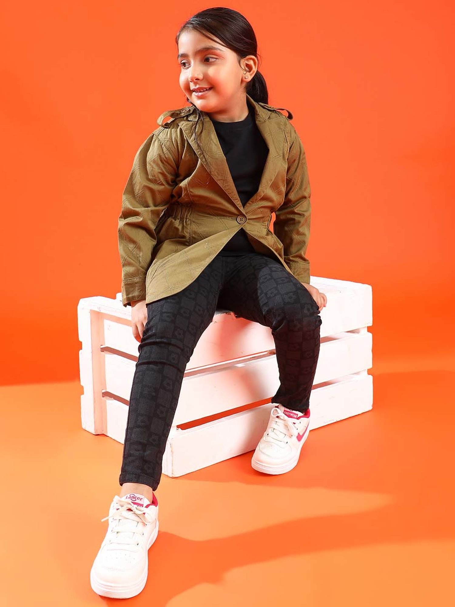 Tales & Stories Kids Olive Cotton Embroidered Full Sleeves Jacket